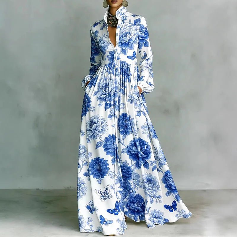 Daphne | Stand Collar Printed Boho Maxi Dress