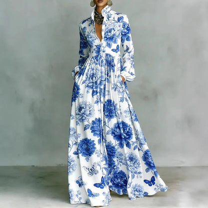Daphne | Stand Collar Printed Boho Maxi Dress