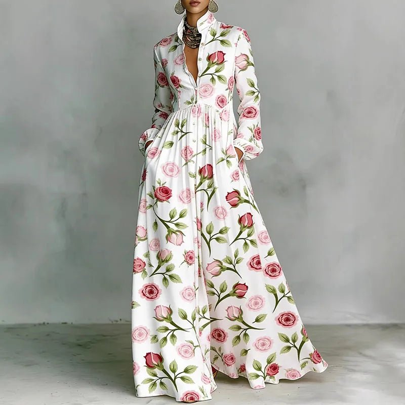 Daphne | Stand Collar Printed Boho Maxi Dress
