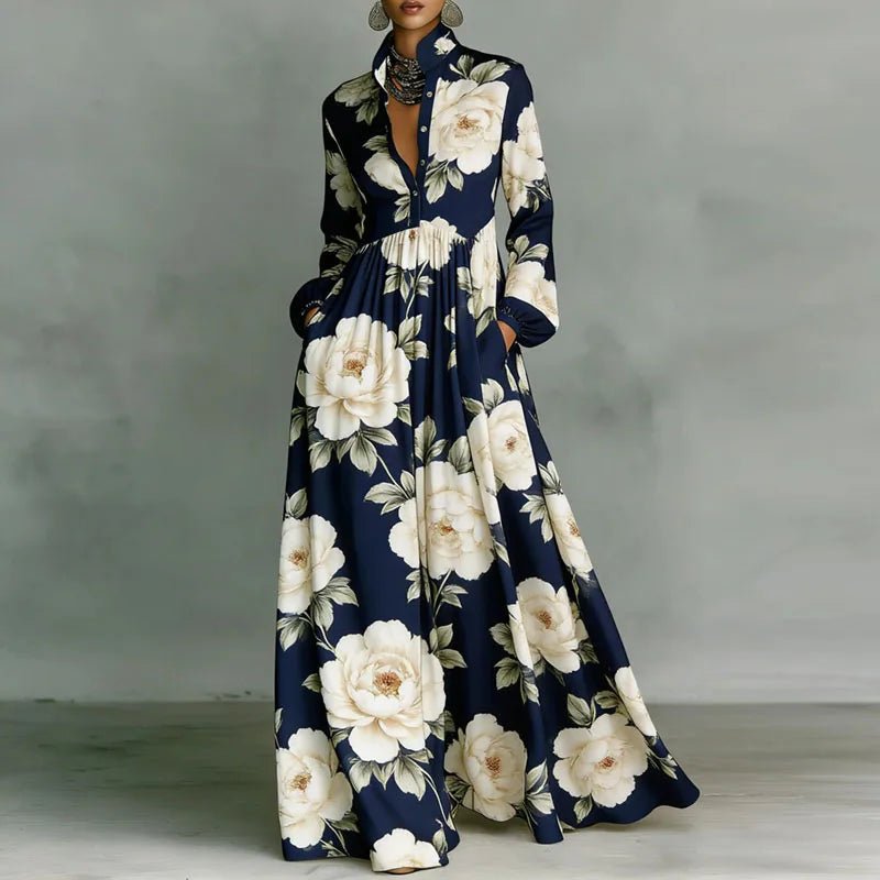 Daphne | Stand Collar Printed Boho Maxi Dress