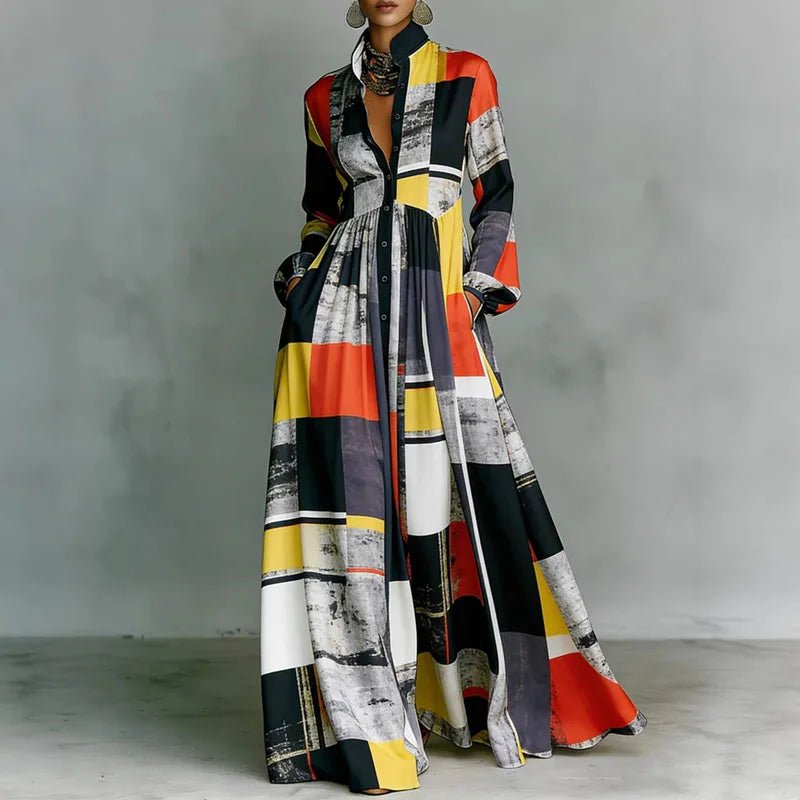 Daphne | Stand Collar Printed Boho Maxi Dress