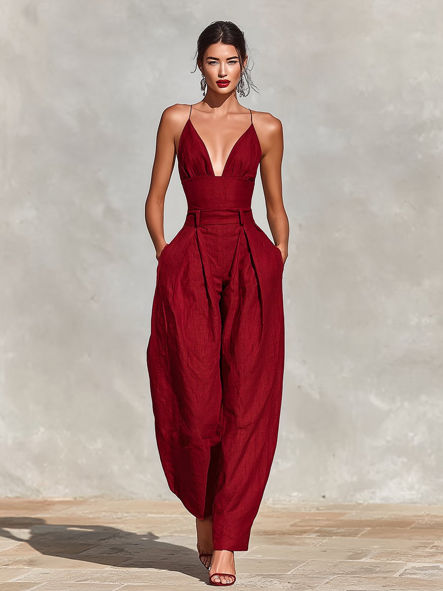 Constance | Women's Deep V Neck Wide Leg Jumpsuit