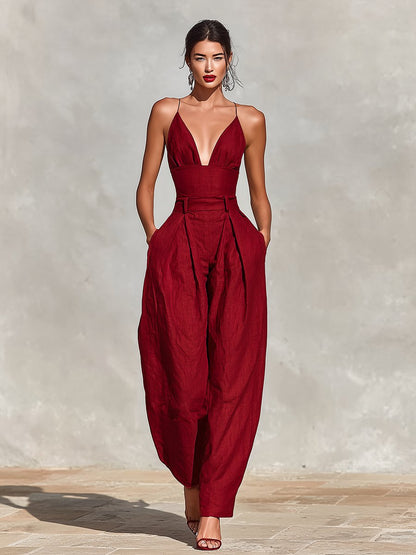 Constance | Women's Deep V Neck Wide Leg Jumpsuit
