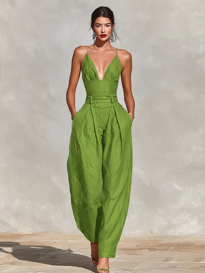 Constance | Women's Deep V Neck Wide Leg Jumpsuit