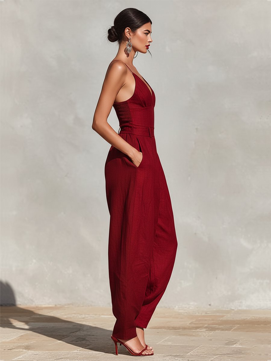 Constance | Women's Deep V Neck Wide Leg Jumpsuit