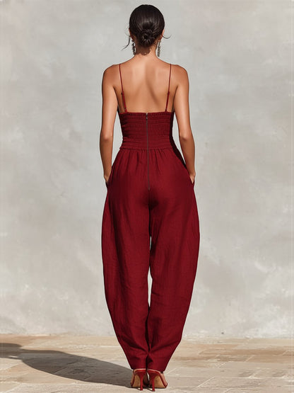 Constance | Women's Deep V Neck Wide Leg Jumpsuit