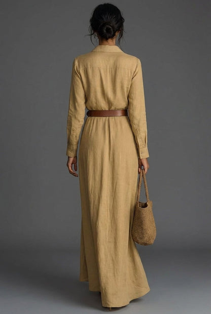 Nathalie | Belted Long Sleeve Wrap Maxi Dress