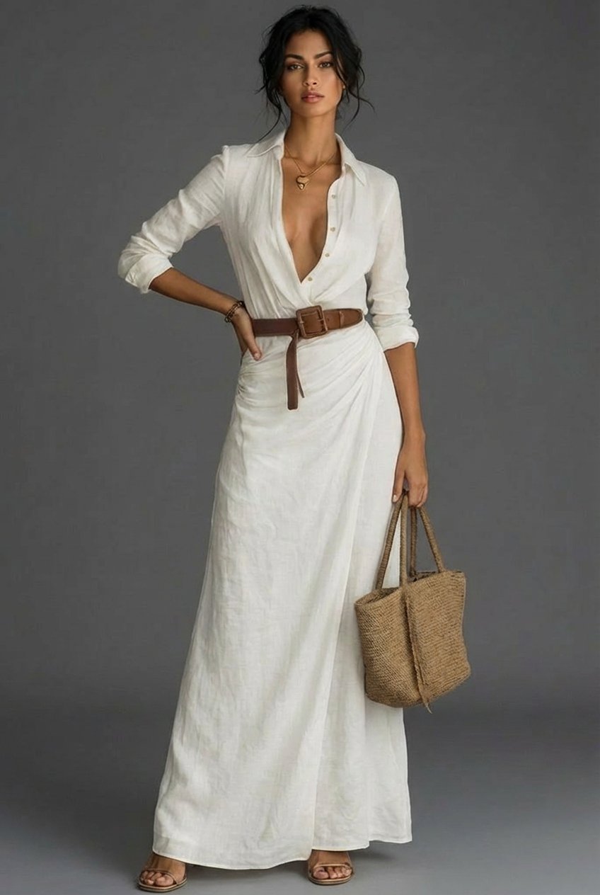 Nathalie | Belted Long Sleeve Wrap Maxi Dress
