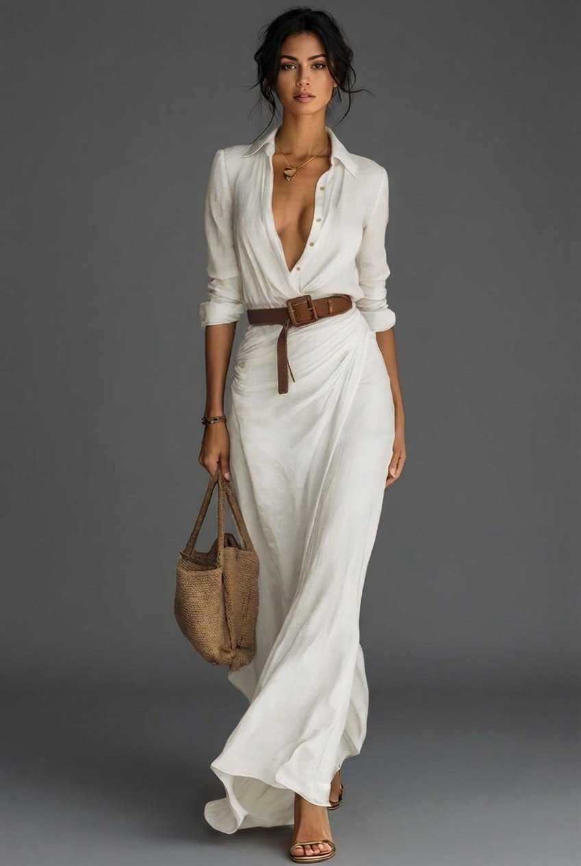 Nathalie | Belted Long Sleeve Wrap Maxi Dress