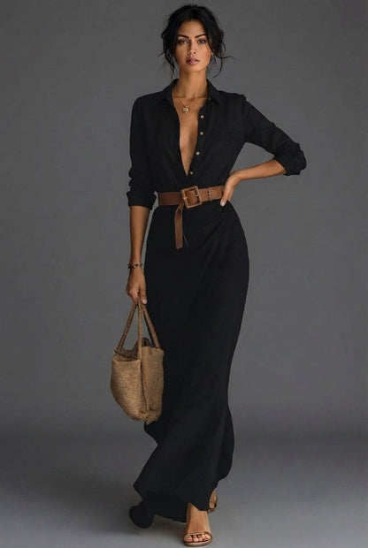Nathalie | Belted Long Sleeve Wrap Maxi Dress