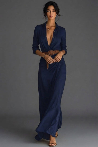 Nathalie | Belted Long Sleeve Wrap Maxi Dress