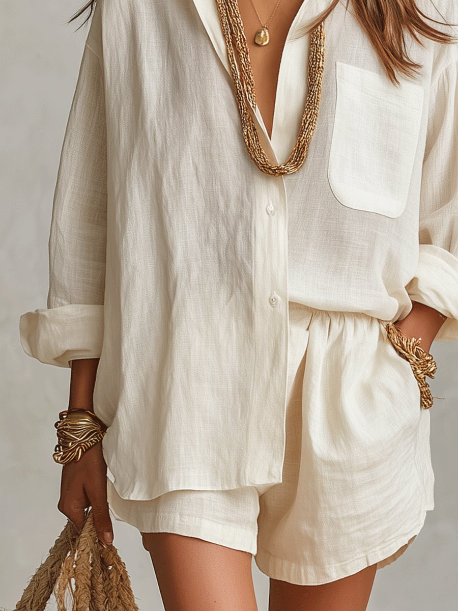 Justine | Women's Linen Shirt and Shorts Set
