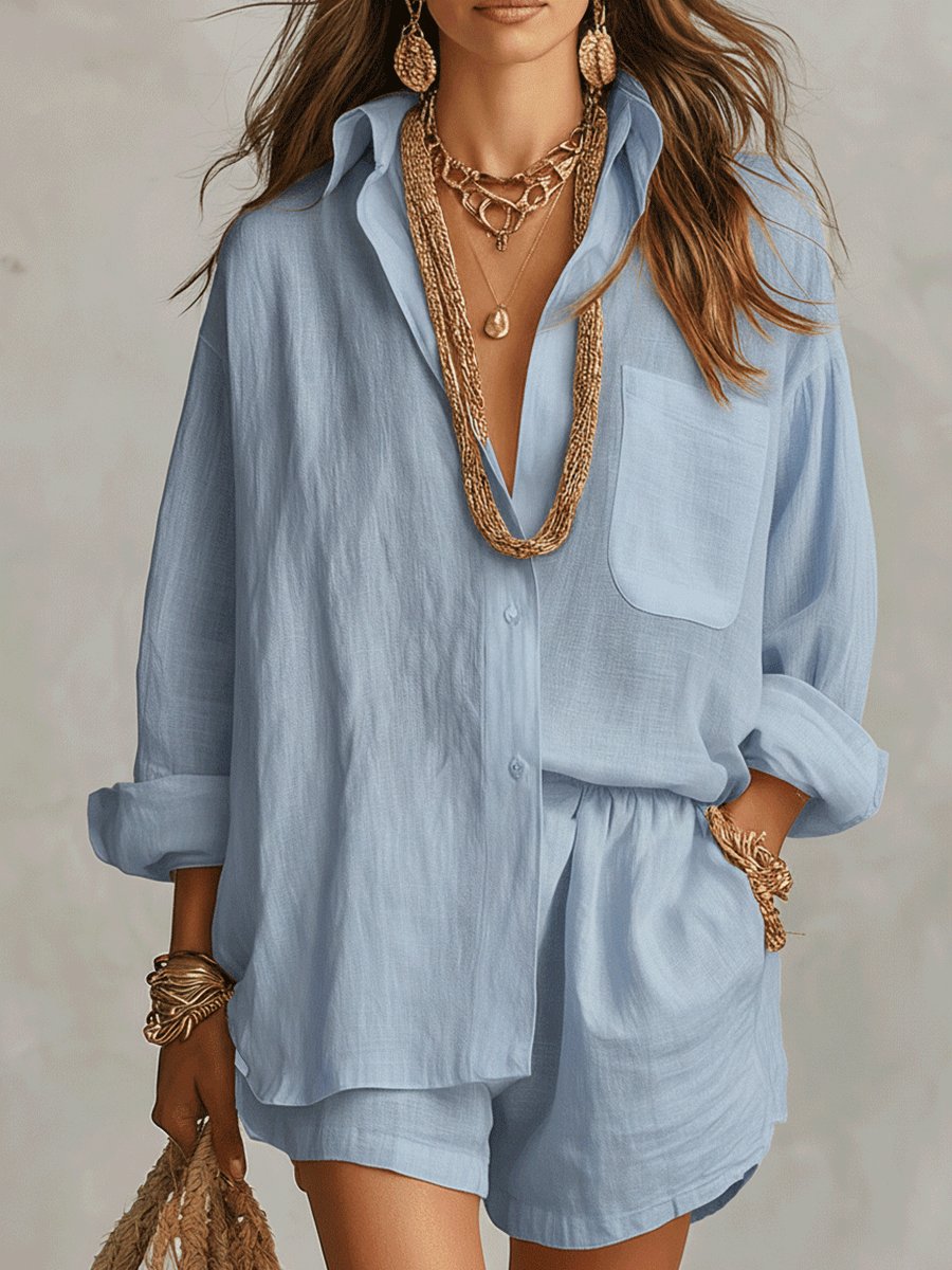 Justine | Women's Linen Shirt and Shorts Set