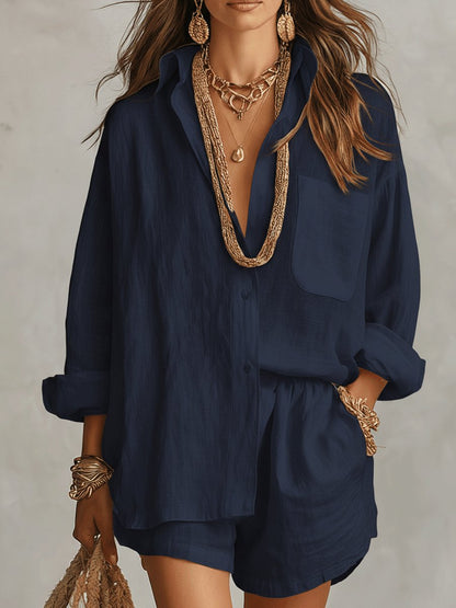 Justine | Women's Linen Shirt and Shorts Set