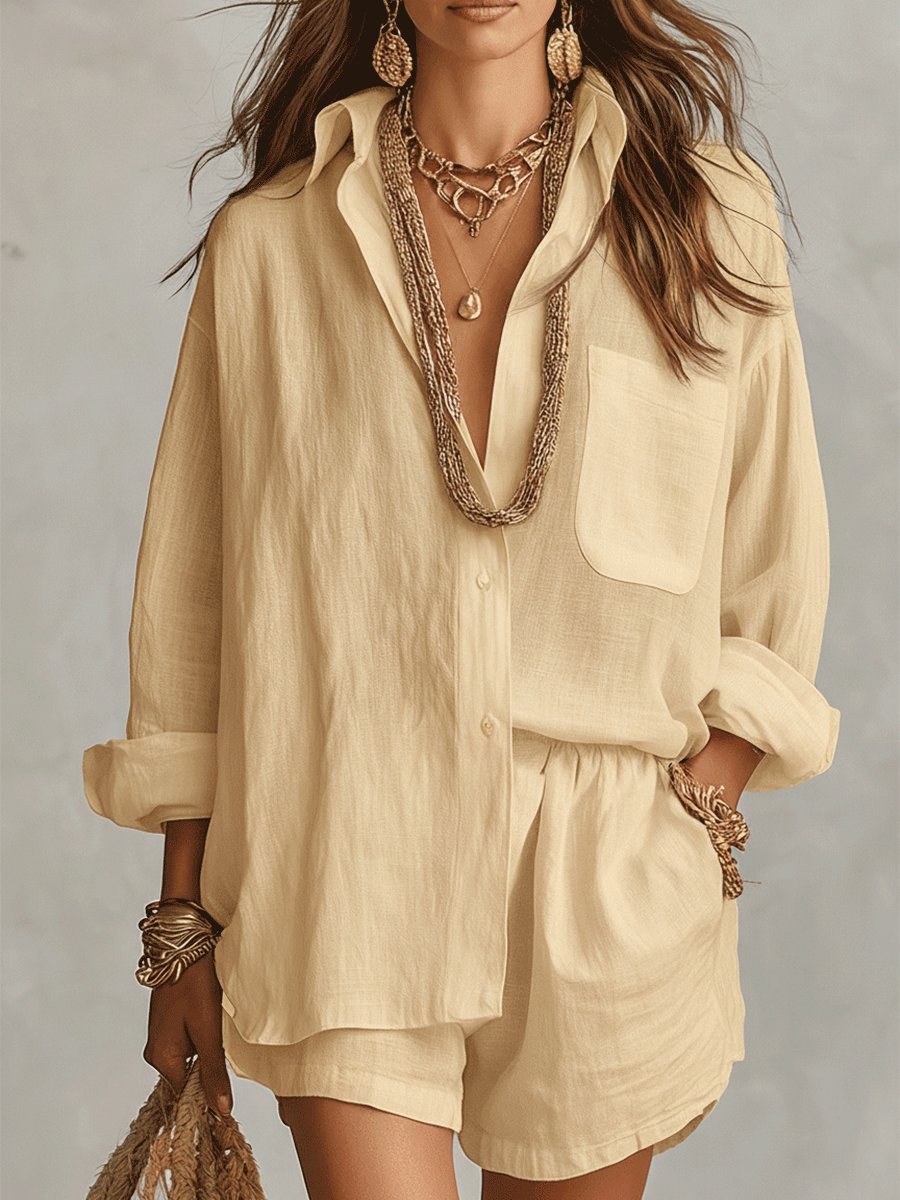 Justine | Women's Linen Shirt and Shorts Set