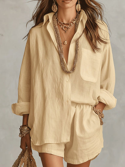 Justine | Women's Linen Shirt and Shorts Set