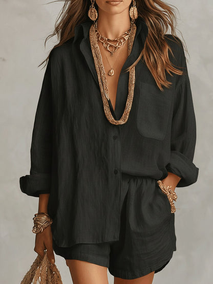 Justine | Women's Linen Shirt and Shorts Set