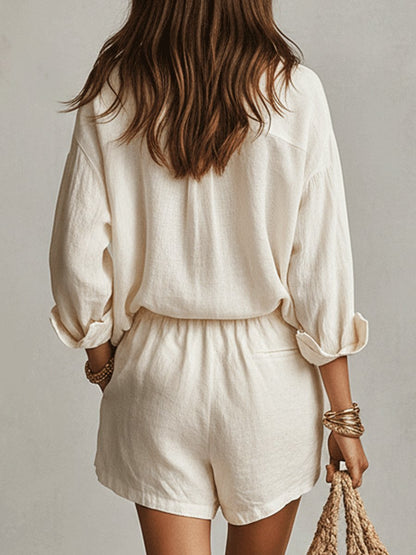 Justine | Women's Linen Shirt and Shorts Set