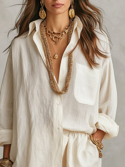 Justine | Women's Linen Shirt and Shorts Set