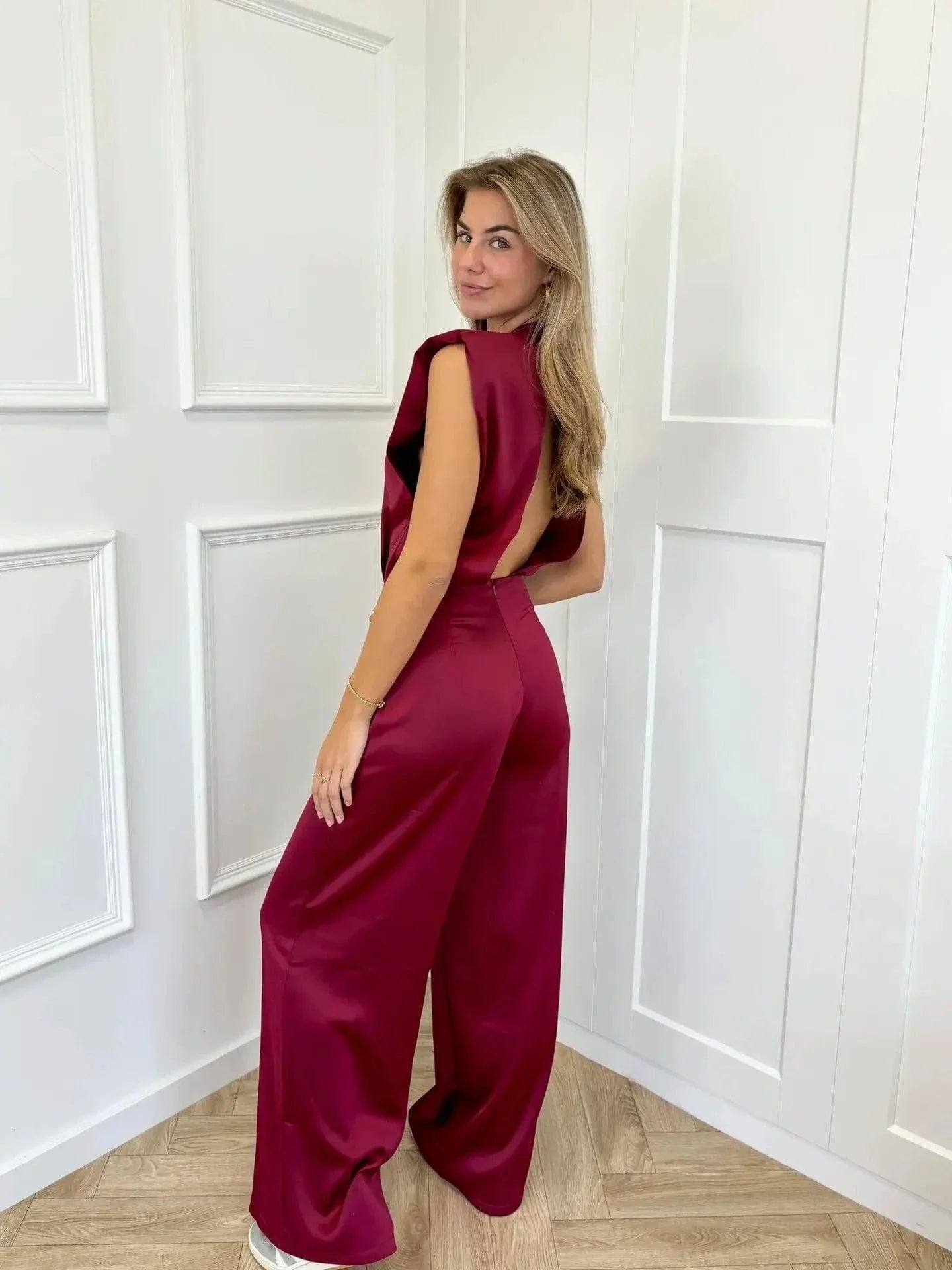 Tiphaine | Women's Open Back Satin Jumpsuit
