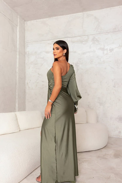 Nadege | One Shoulder Satin Maxi Dress